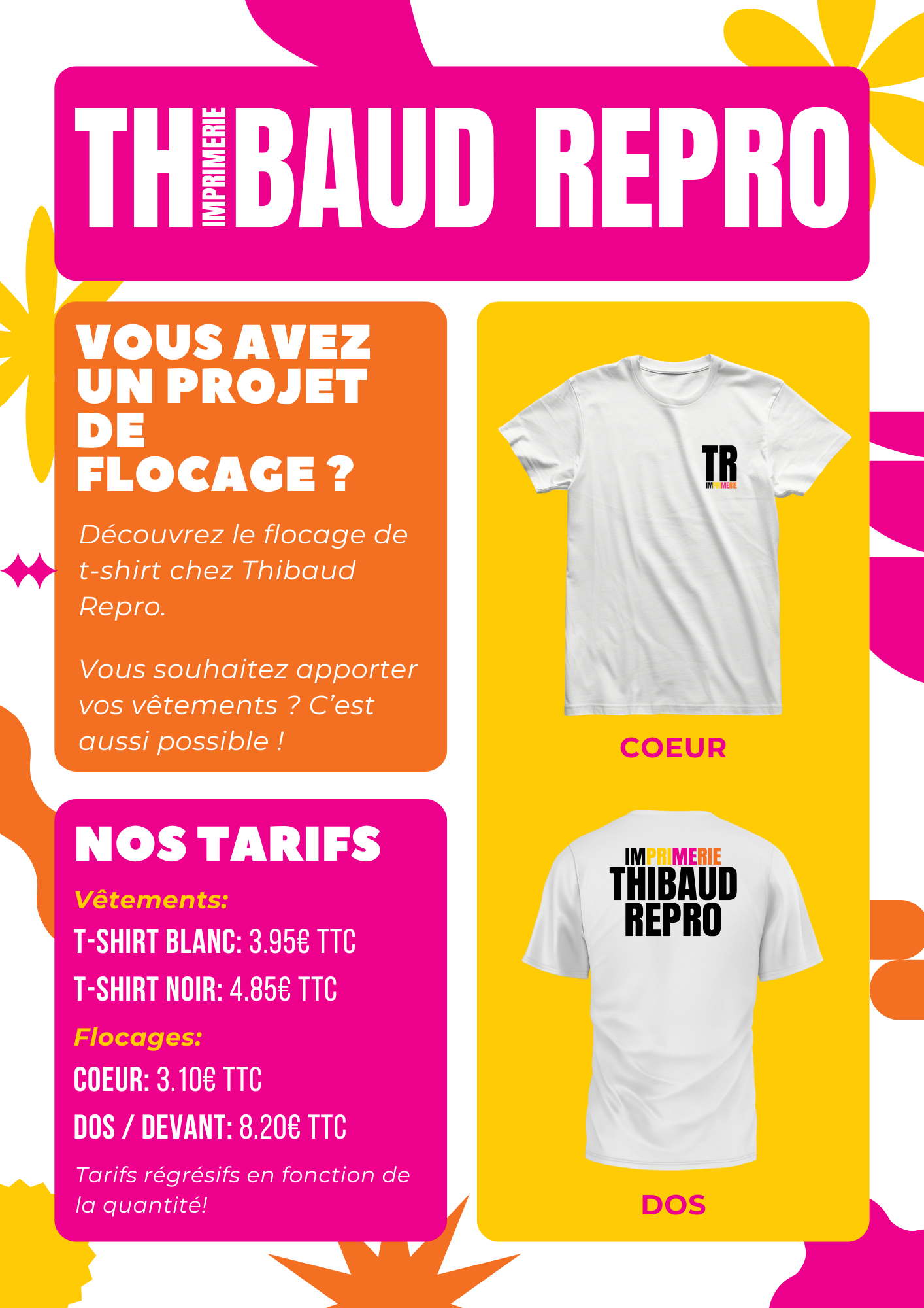 Tarifs Flocages et T-shirt